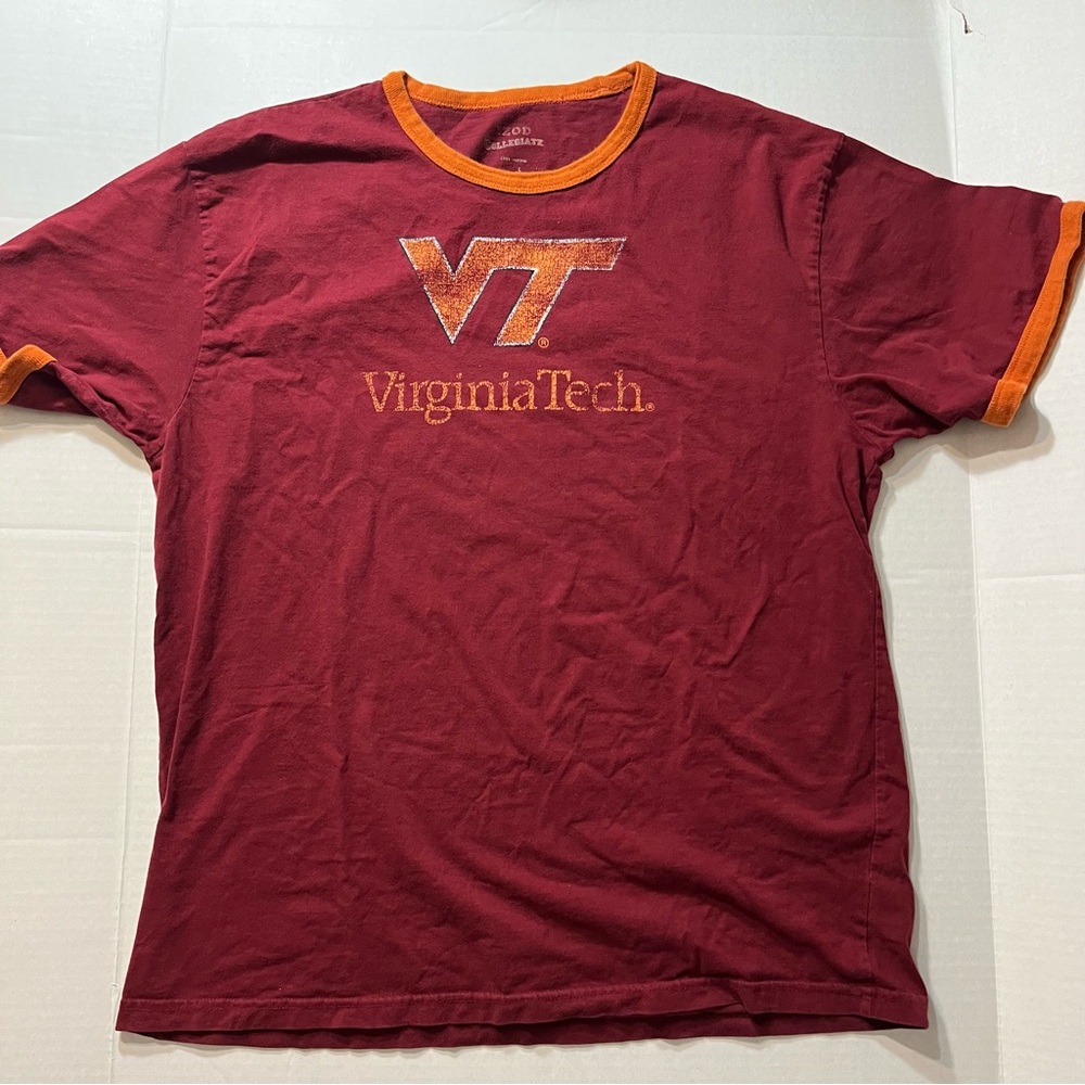 Virginia Tech L T-Shirt Tee Maroon SOFT Cotton Ringer Simple Clean VT Logo